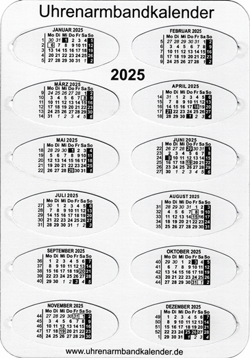 Foto Uhrenarmbandkalender 2025 mit 12 Monatsplättchen